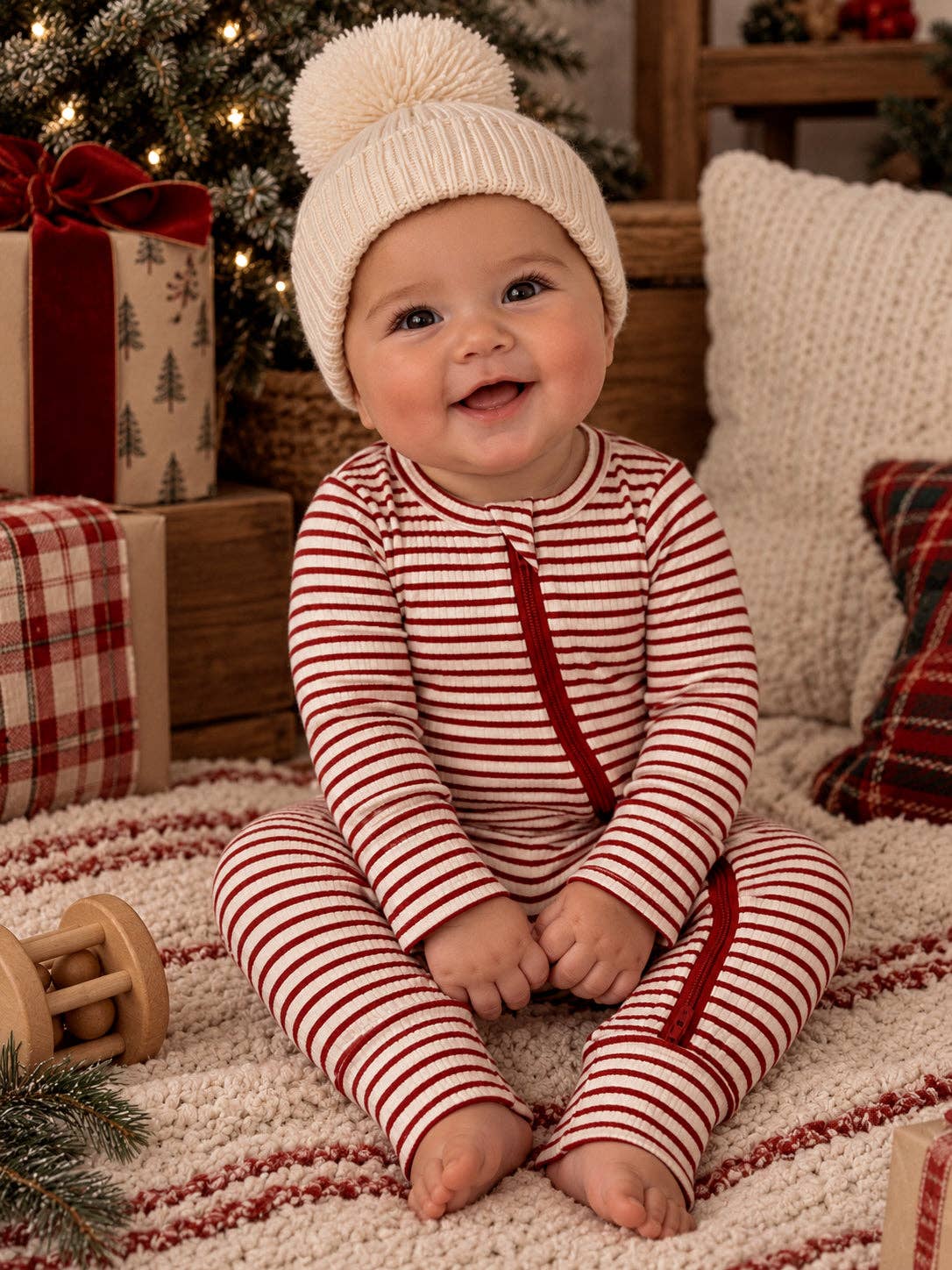 SIIX Collection - Red Stripe / Ribbed 2-Way Zip Romper