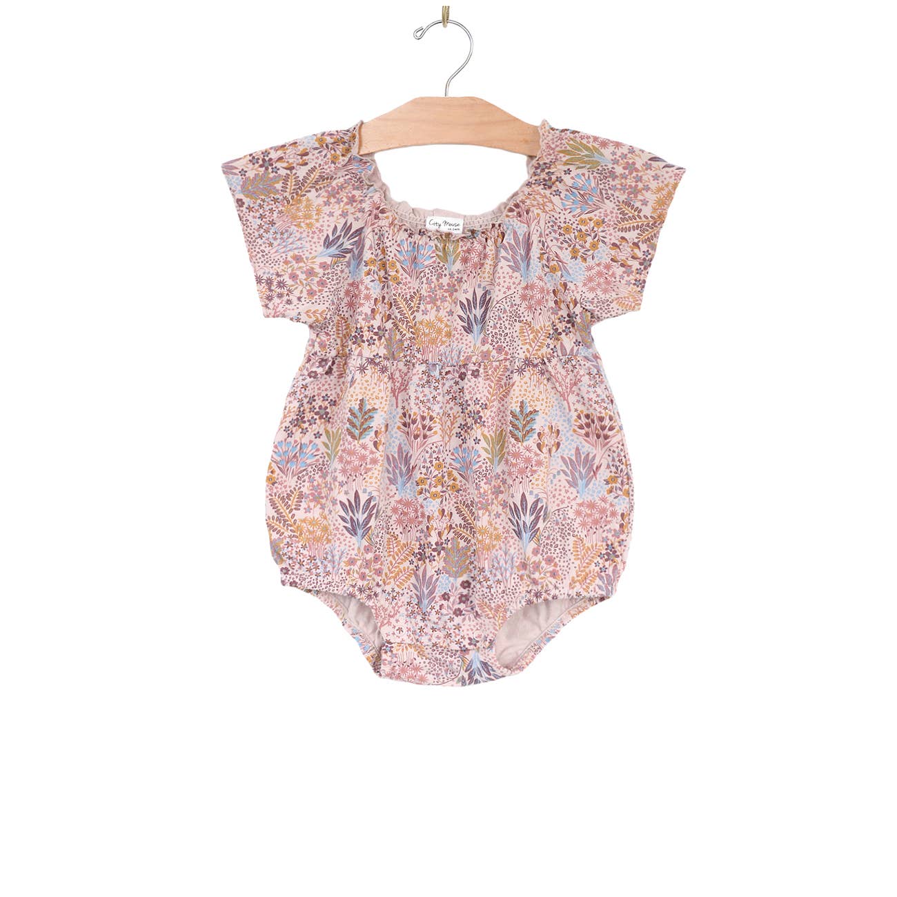 City Mouse Studio - Raglan Flutter Sleeve Romper- Spring Garden- Lilac