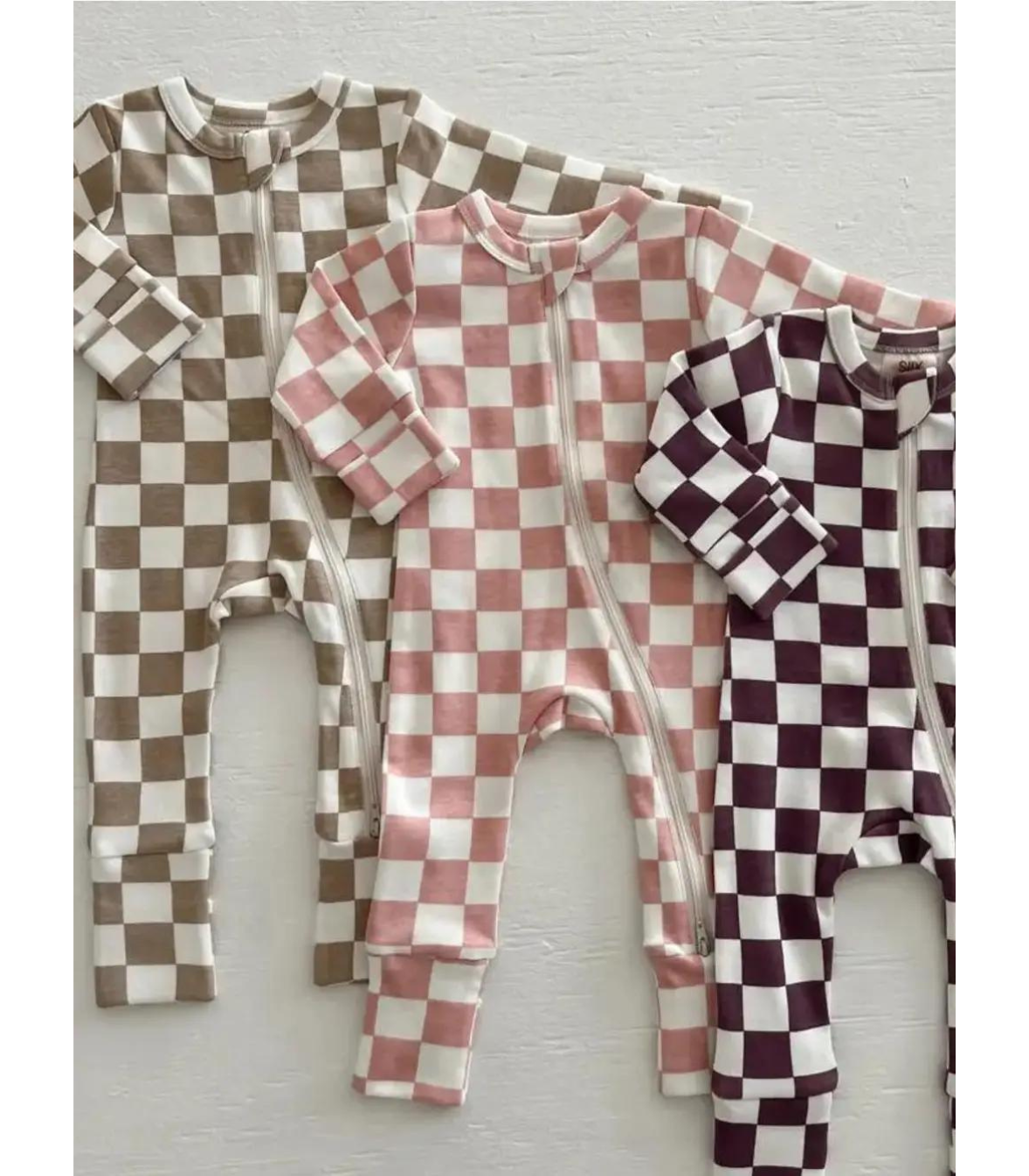 SIIX Collection - Tiramisu Checkerboard / Organic 2-Way Zip Romper