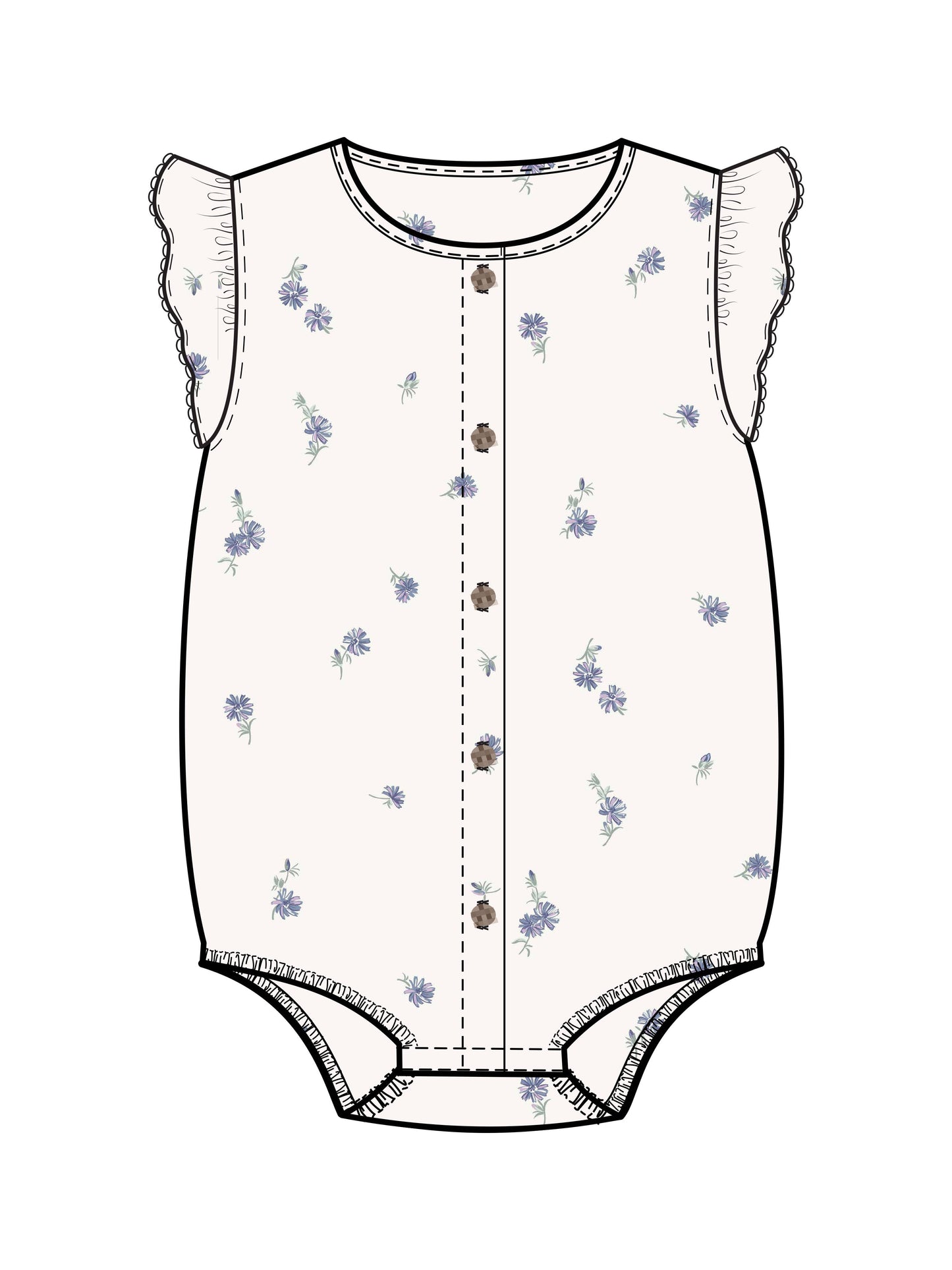 Colored Organics - Coco Muslin Button Front Bubble Romper - Elena Floral/Lilla