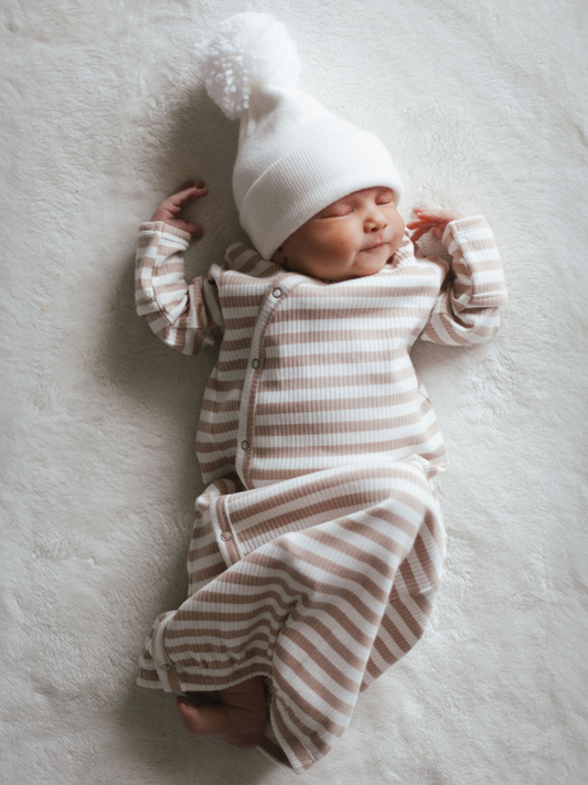 SIIX Collection - Tan Stripe / Organic Ribbed Gown (Baby - Kids)