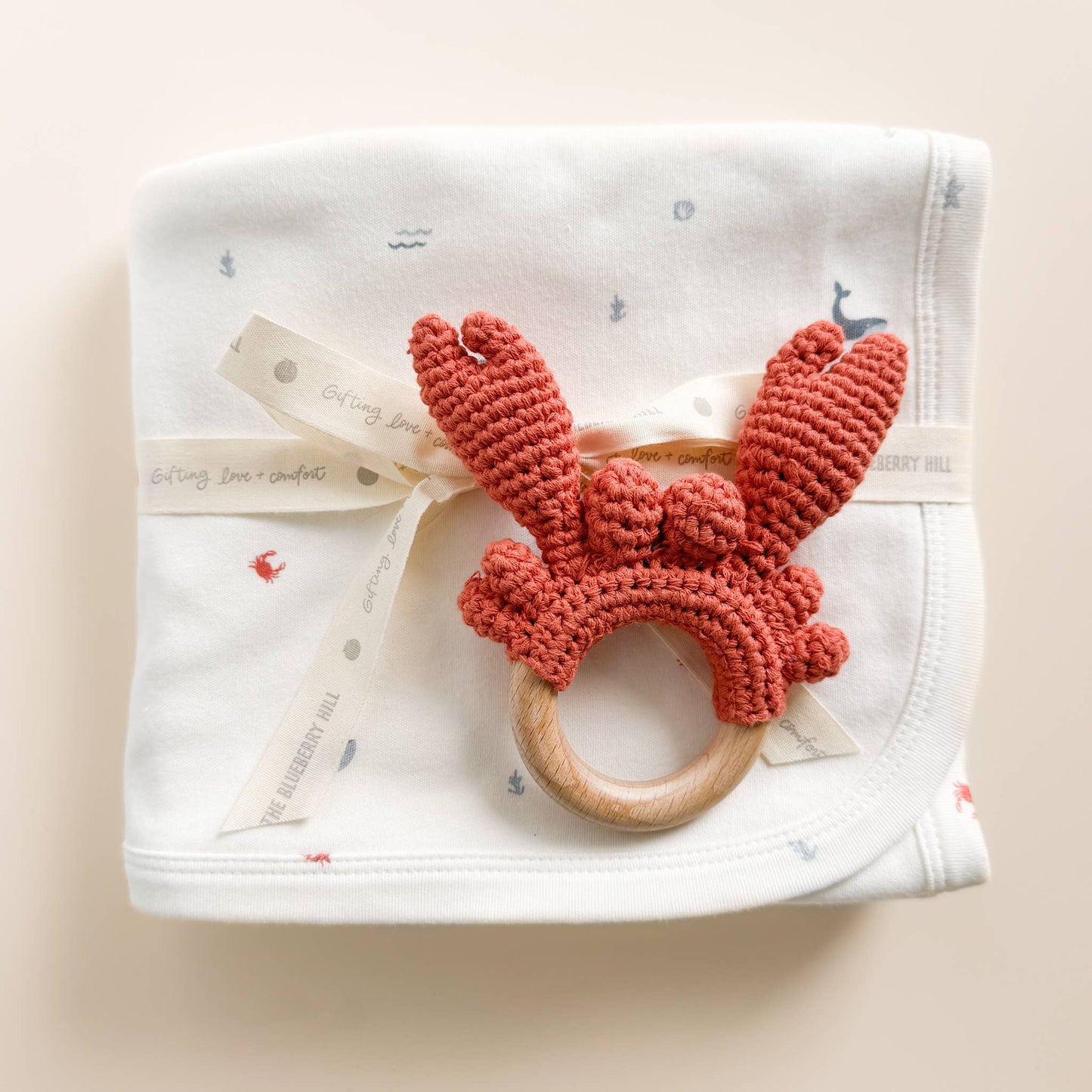 The Blueberry Hill - Teether Crab Crocheted Cotton Baby Gift Spring Summer Beach