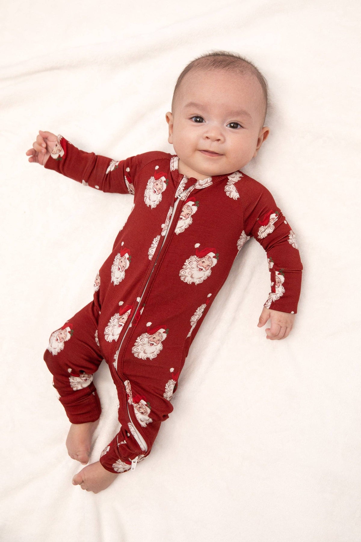 Tiny toes Baby Co - Christmas Vintage Santa Baby Bamboo Zipper Romper