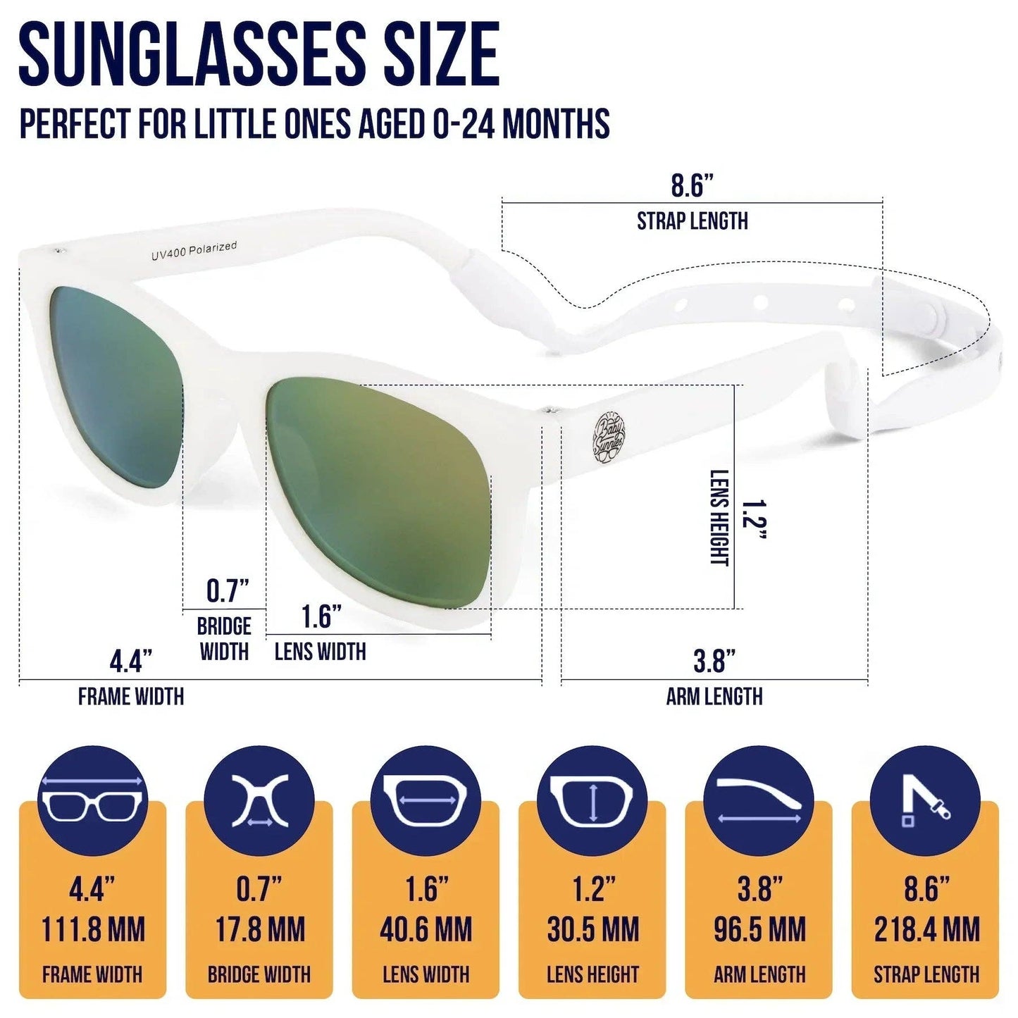 Baby Sunnies - White Polarized Baby Sunglasses with Strap 0-24 Months