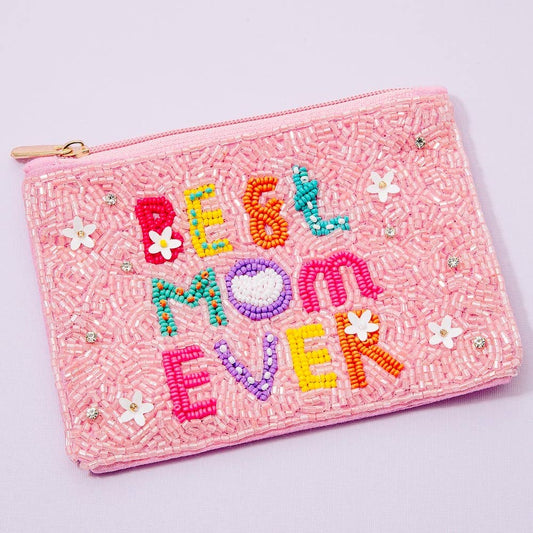 Collections by Fame Accessories - Best Mom Ever Floral Seed Beaded Coin Purse