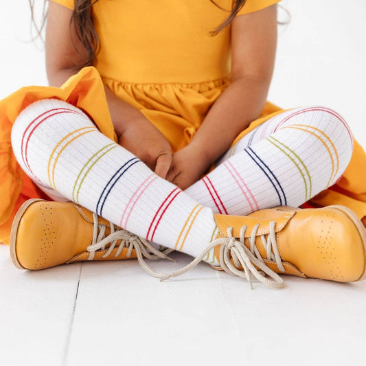 Little Stocking Co. - Ribbed Knit Tights - Rainbow Stripe