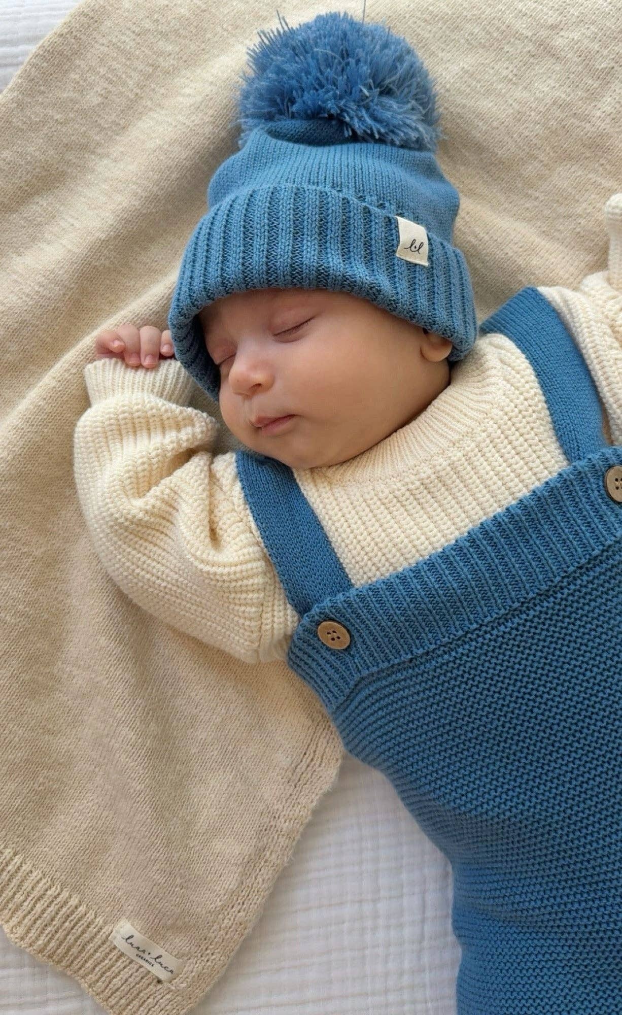 Luna + Luca - Luna + Luca Pom Beanie - Denim Blue