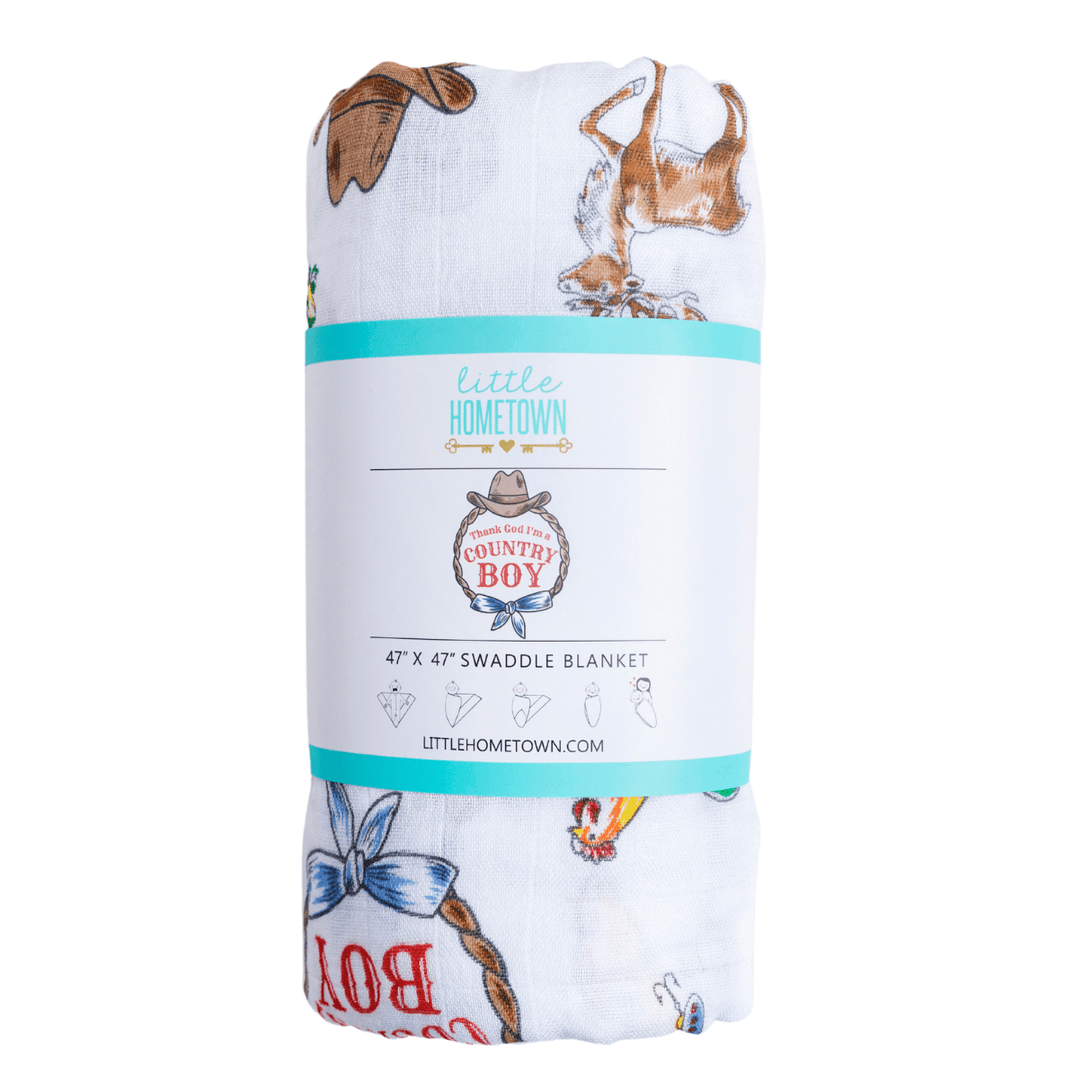 Little Hometown - Country Boy Muslin Swaddle Receiving Blanket Soft Bamboo Cotton Blend