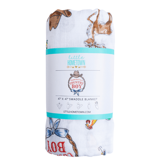 Little Hometown - Country Boy Muslin Swaddle Receiving Blanket Soft Bamboo Cotton Blend