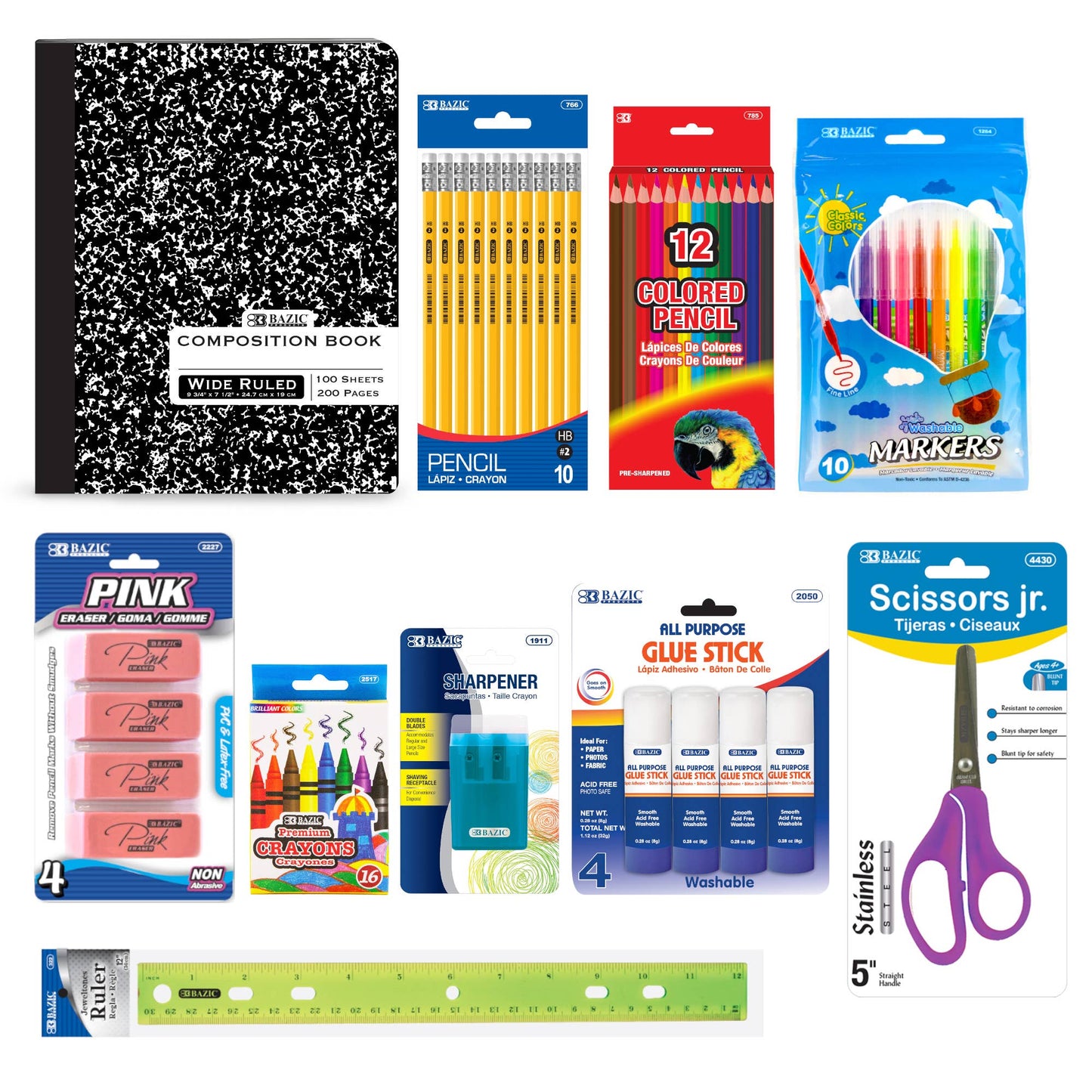 BAZIC Products - Back to School Starter Pack, 60 Pieces, Elementary
