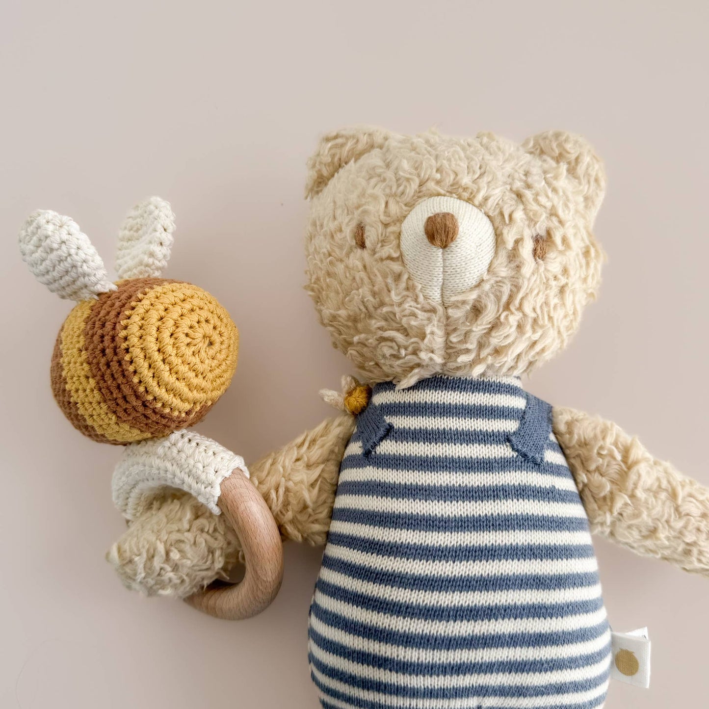 The Blueberry Hill - Teether Bee Cotton Crochet Rattle Spring Summer Baby Toy