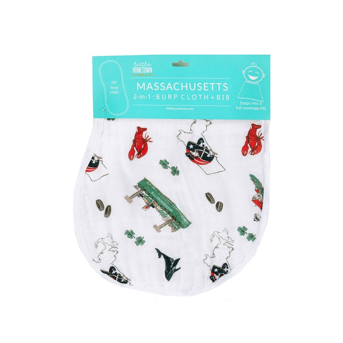 Little Hometown - Baby Burp Cloth & Bib Combo: Massachusetts Baby