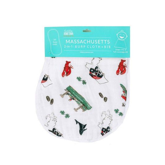 Little Hometown - Baby Burp Cloth & Bib Combo: Massachusetts Baby