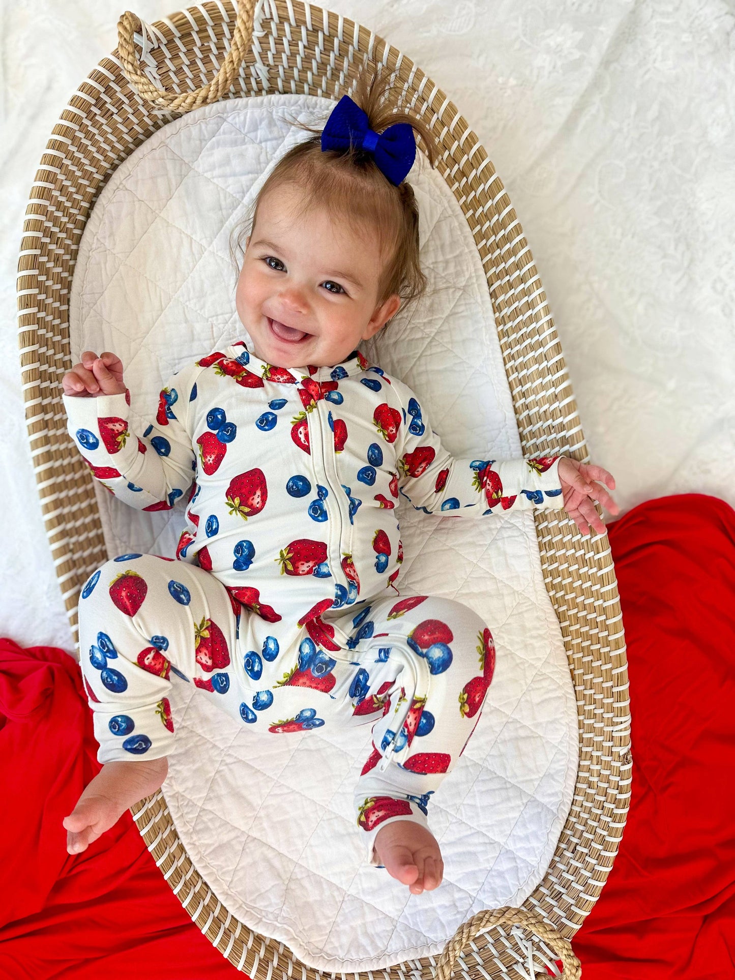 Little Joy Co. - Berry Sweet Bamboo Zippy Romper Baby Pajamas PJs Strawberry