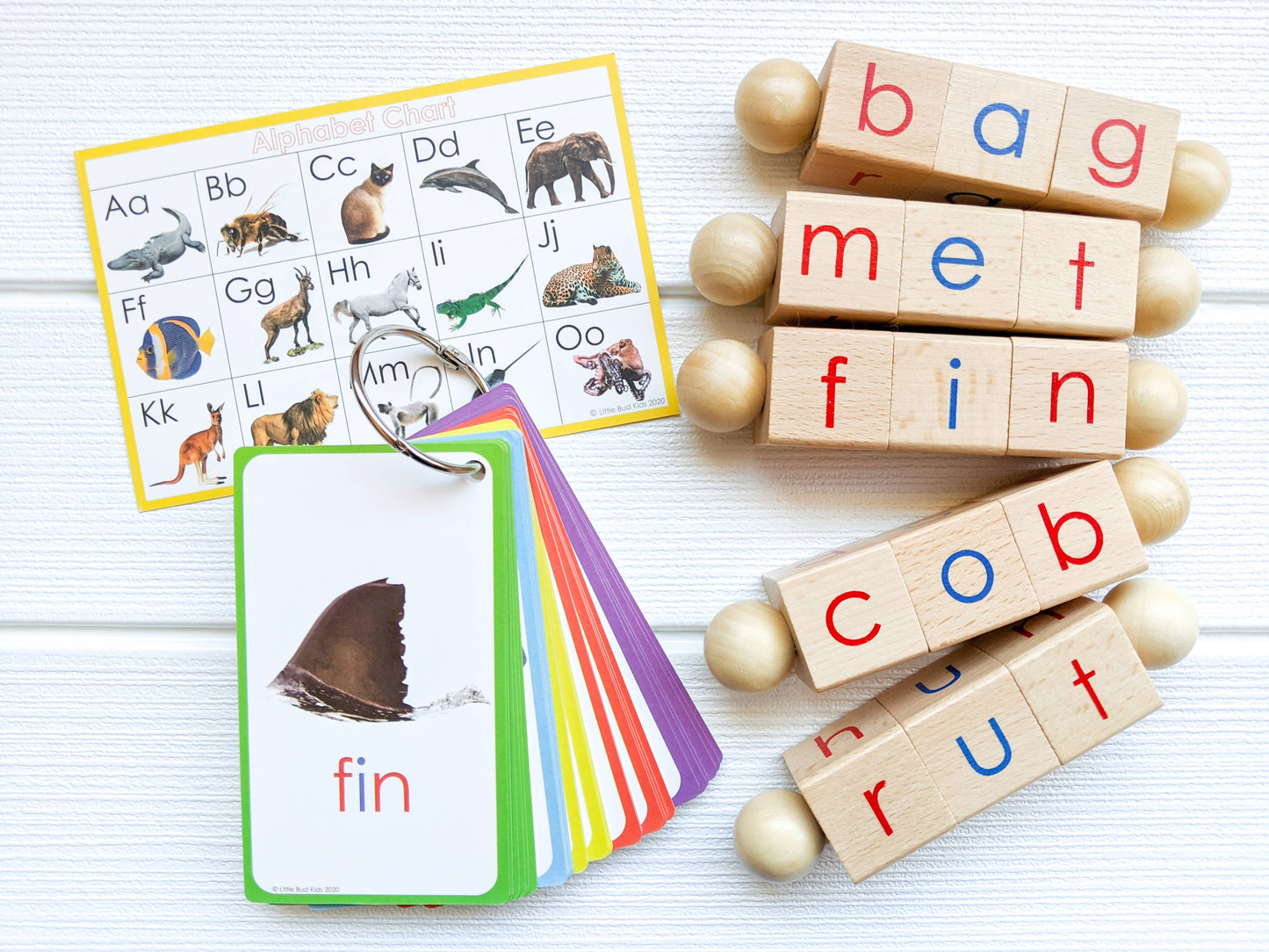 Little Bud Kids - Spin-and-Read Montessori Phonetic Reading Blocks & CVC Cards