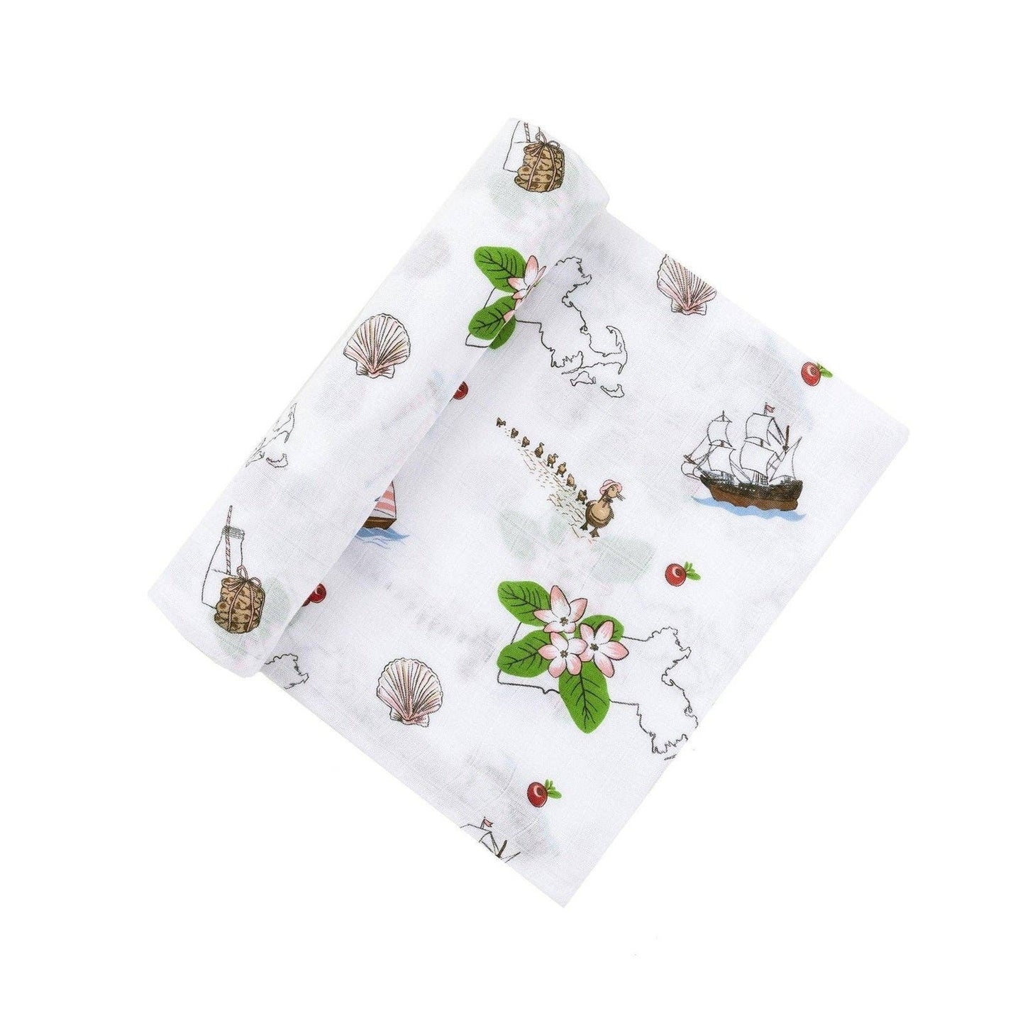 Little Hometown - Massachusetts Floral Muslin Swaddle Receiving Blanket