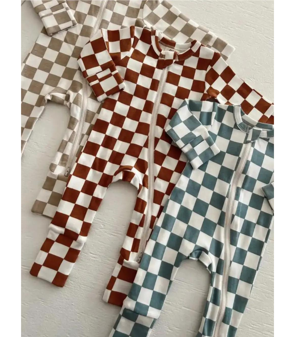 SIIX Collection - Tiramisu Checkerboard / Organic 2-Way Zip Romper