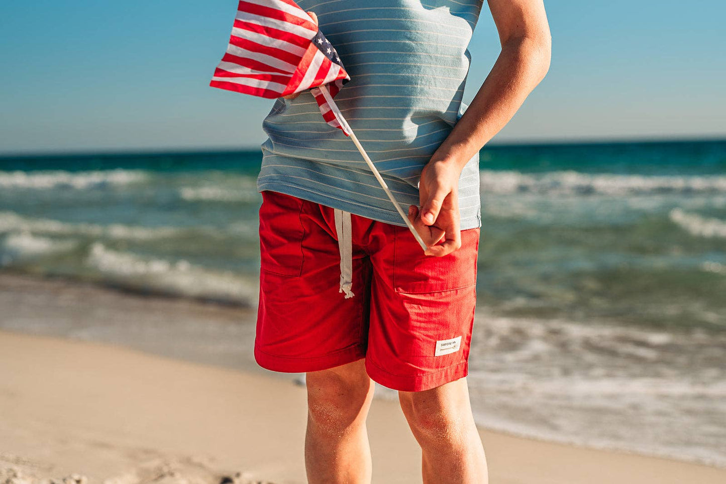 Sawyer & Finn Clothing - Boys Red Drawstring Shorts, Pockets, Above the knee
