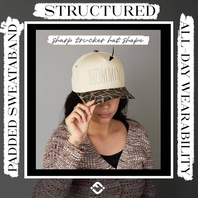 Funky Junque - Two Tone Embroidered Cap: Mommin - Leopard/Beige
