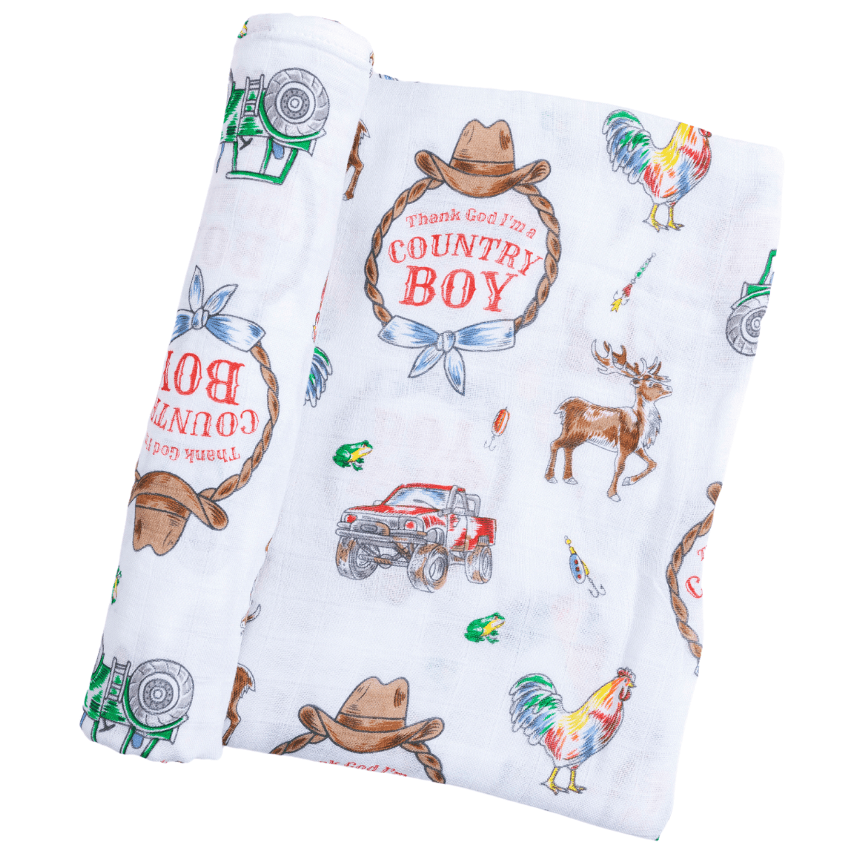 Little Hometown - Country Boy Muslin Swaddle Receiving Blanket Soft Bamboo Cotton Blend