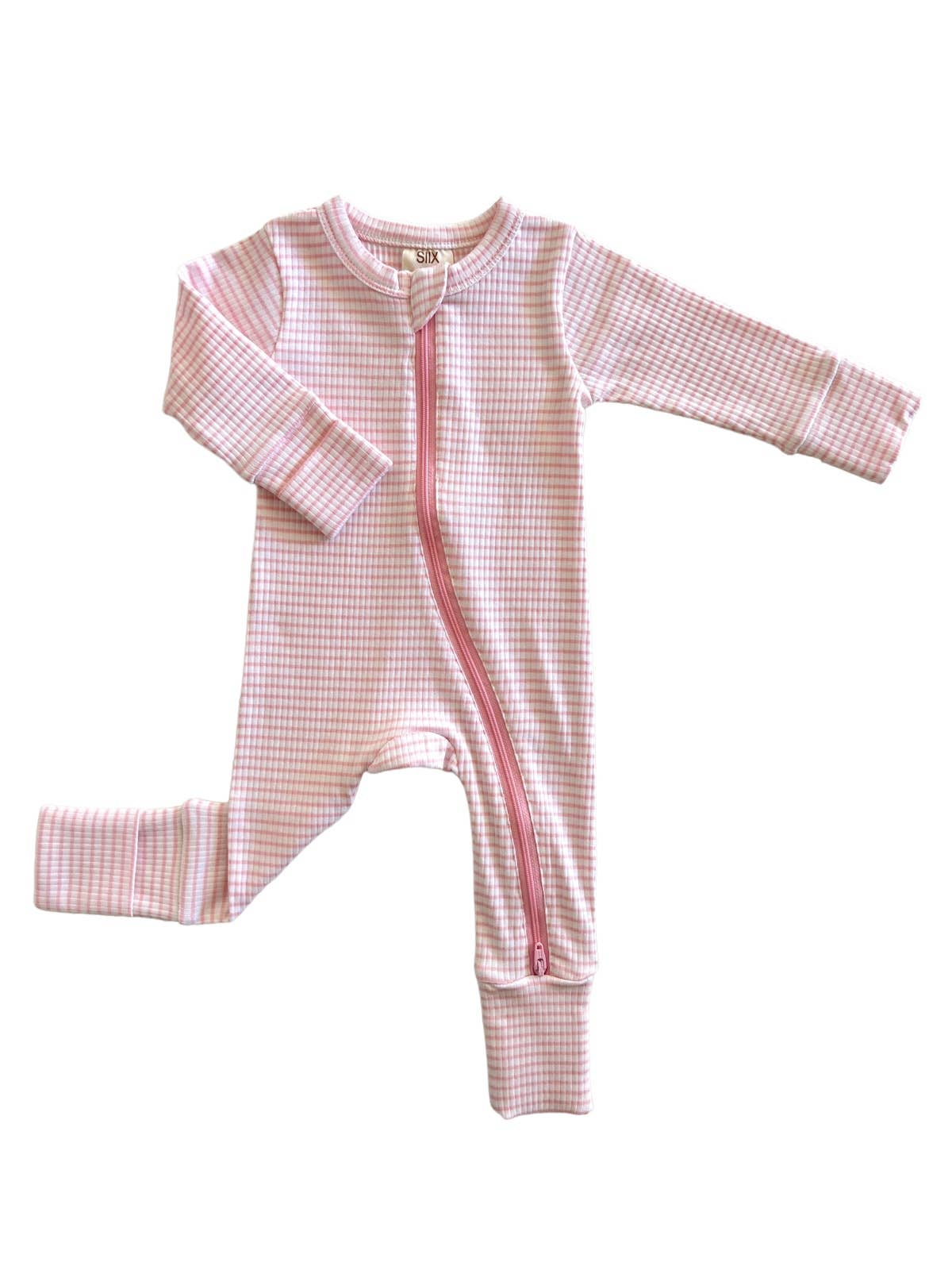 SIIX Collection - Pink Stripe / Organic Ribbed 2-Way Zip Romper