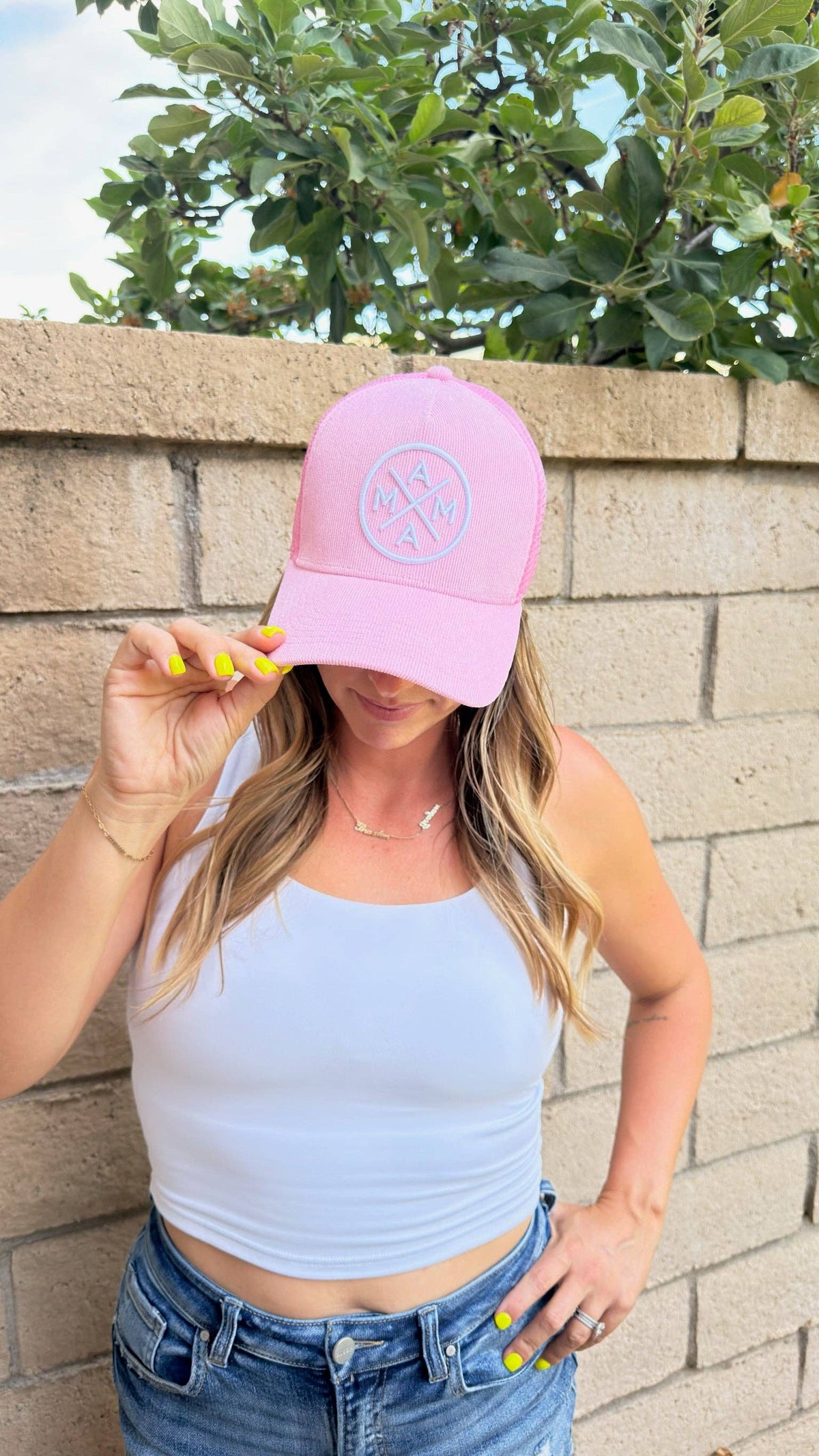The Mama X™ Brand - Pink Corduroy Mama X Trucker