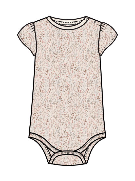 Colored Organics - Organic Baby Pearl Petal Sleeve Bodysuit - Marine Floral