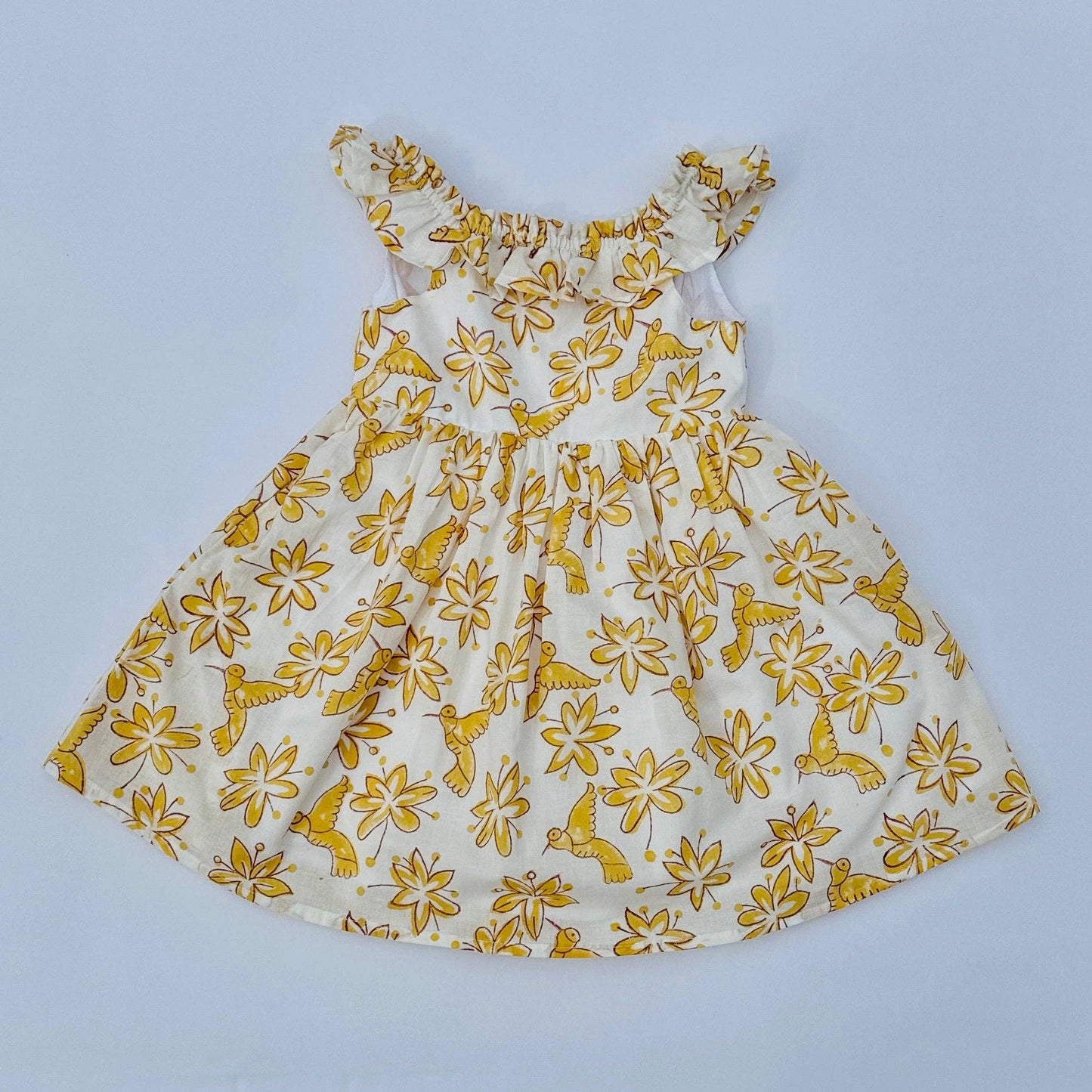 Meerahi - Pastel Floral & Bird Printed Summer Ruffle Dress