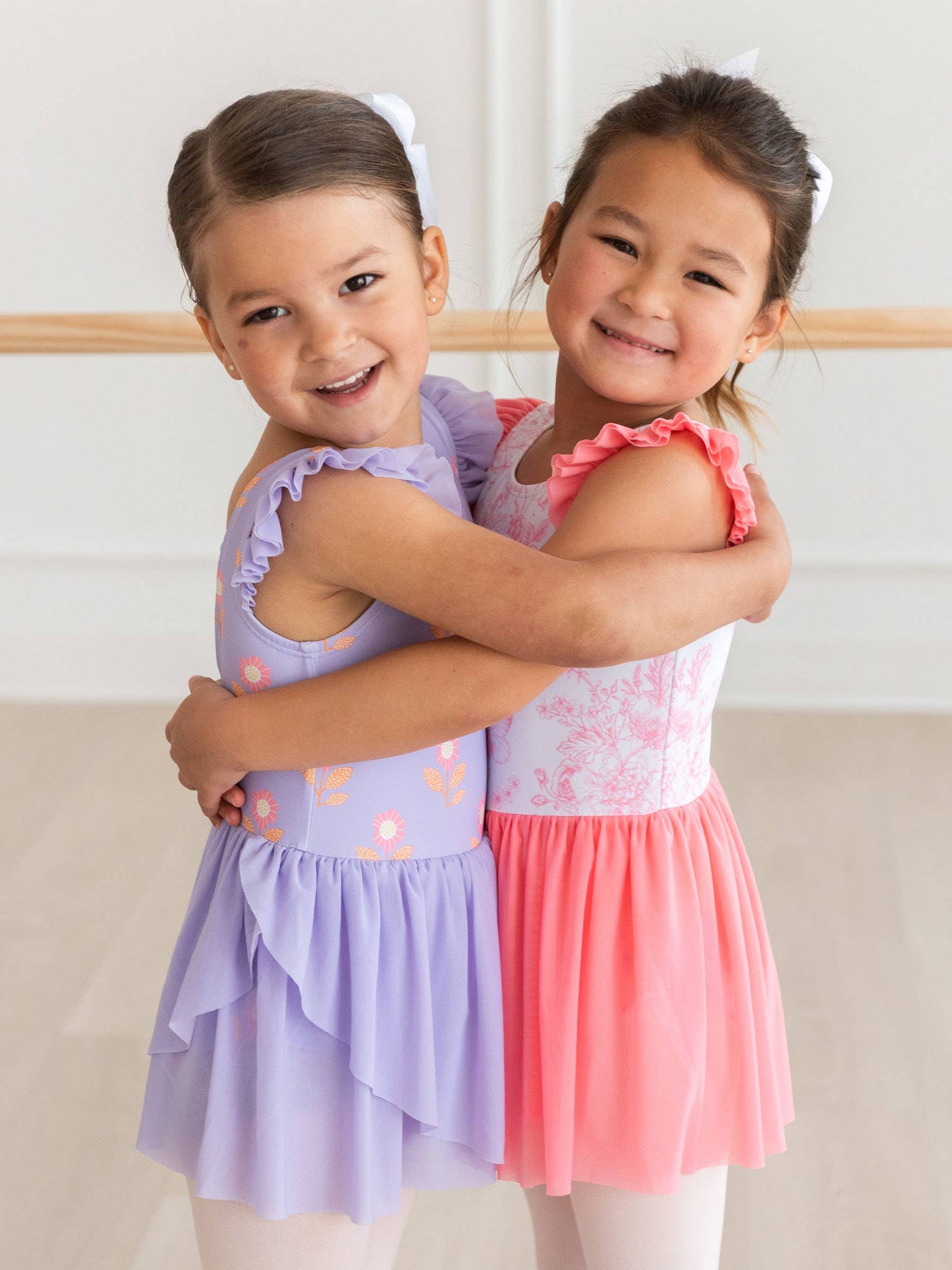 RuffleButts + RuggedButts - Girls Bubblegum Pink Butterfly Garden Toile Flutter Sleeve Dance & Gymnastics Leotard