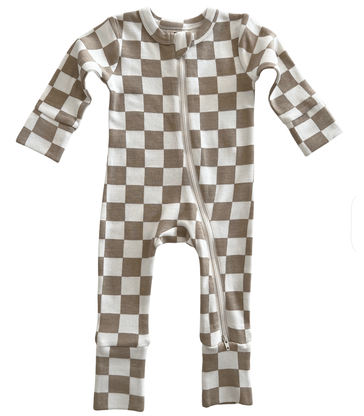 SIIX Collection - Tiramisu Checkerboard / Organic 2-Way Zip Romper