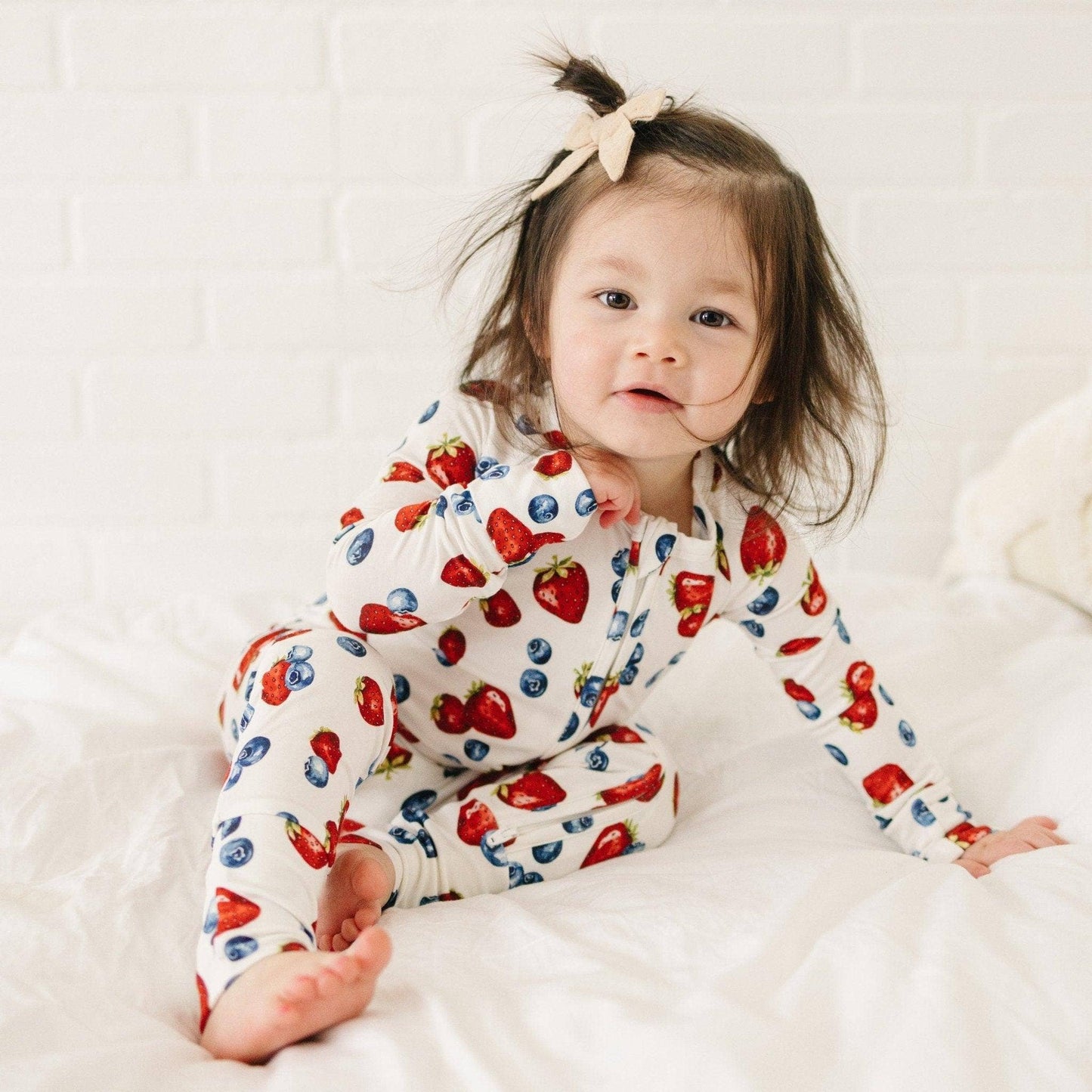 Little Joy Co. - Berry Sweet Bamboo Zippy Romper Baby Pajamas PJs Strawberry