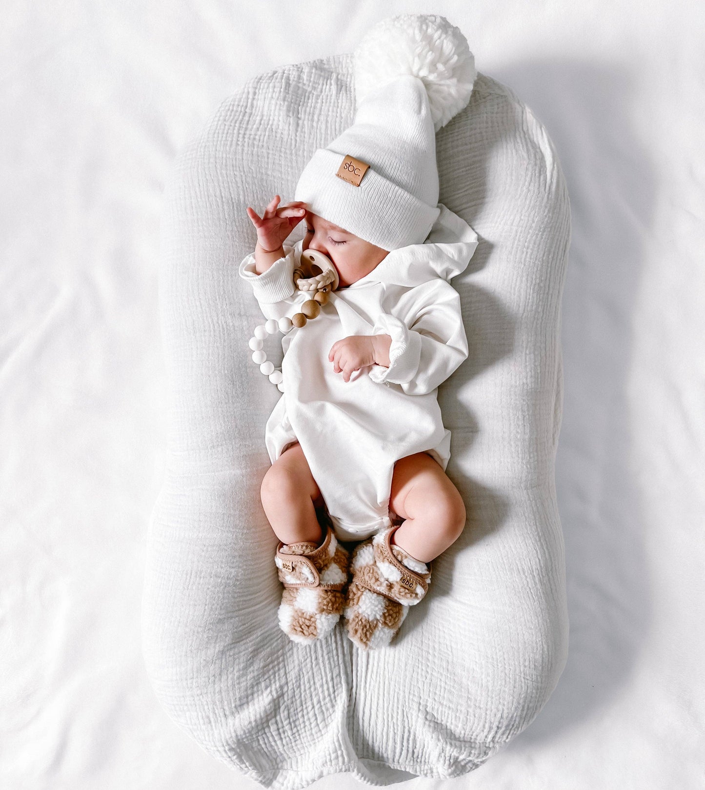 Shore Baby Co. - The Newborn Sherpa Bootie — Camel + White Checkered