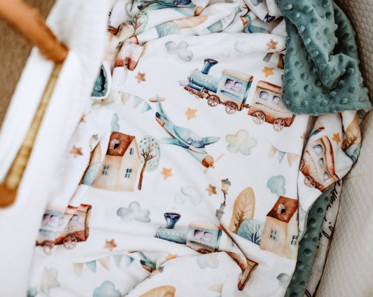 Honey Lemonade - Premium Baby & Toddler Minky Blanket - Planes, Trains, Autom - Citrus Sky Boutique