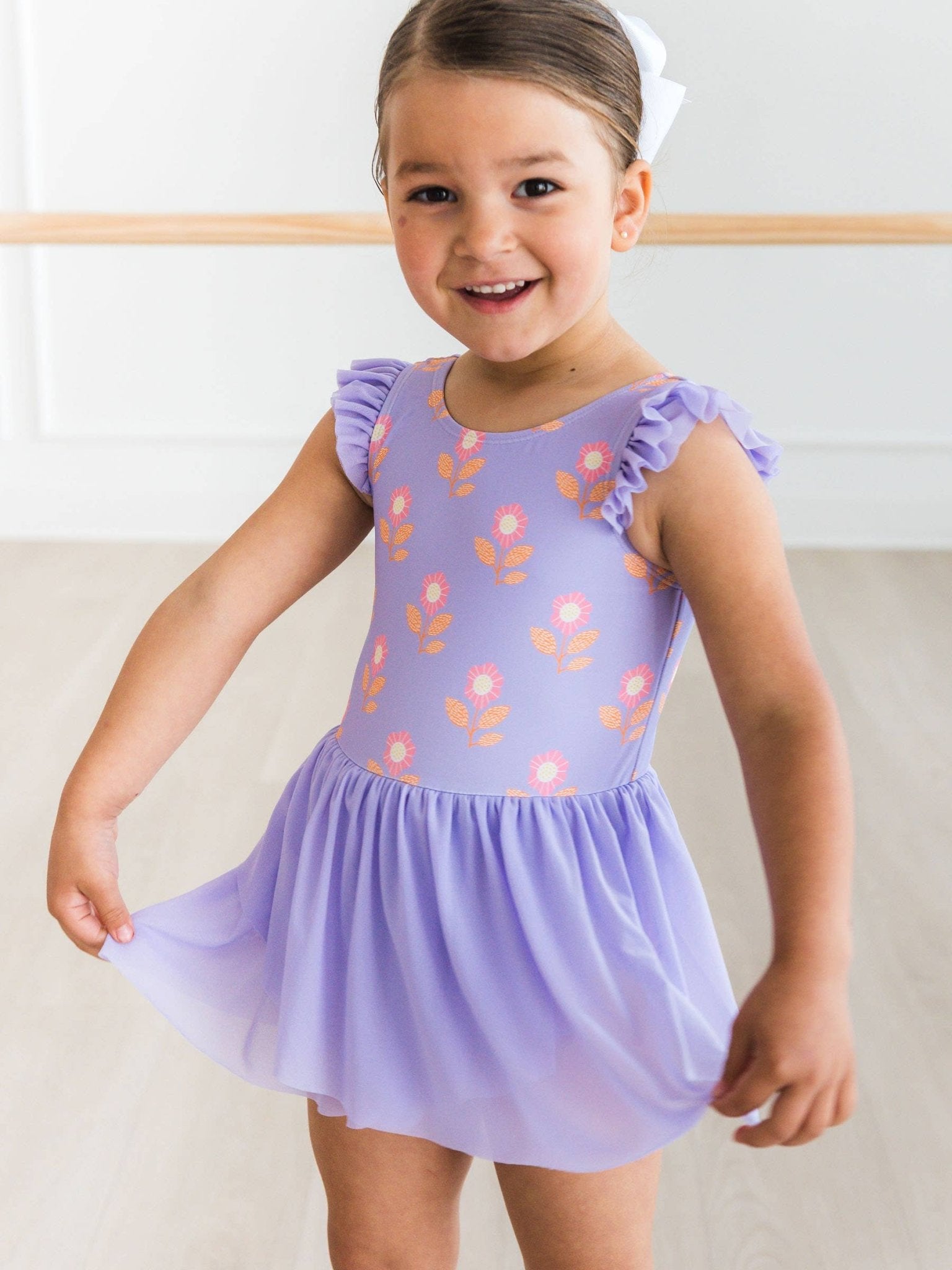 RuffleButts + RuggedButts - Girls Petunia Petals Flutter Sleeve Dance & Gymnastics Leotard - Citrus Sky Boutique