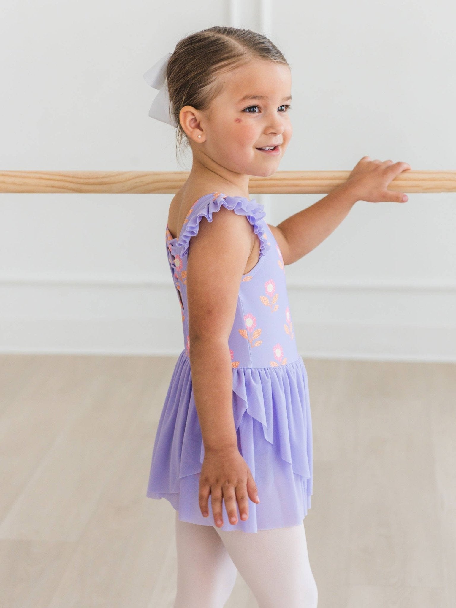 RuffleButts + RuggedButts - Girls Petunia Petals Flutter Sleeve Dance & Gymnastics Leotard - Citrus Sky Boutique