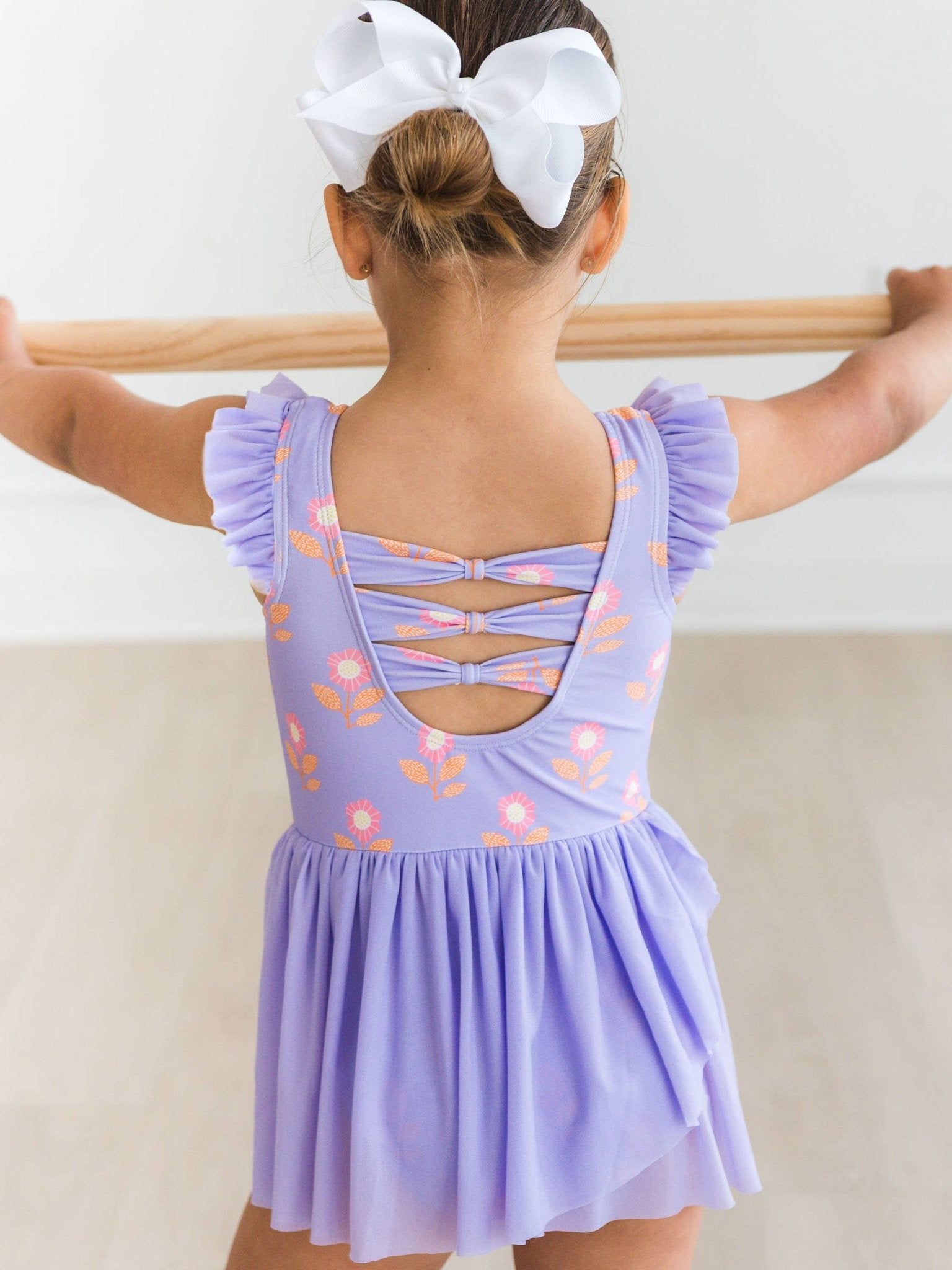 RuffleButts + RuggedButts - Girls Petunia Petals Flutter Sleeve Dance & Gymnastics Leotard - Citrus Sky Boutique