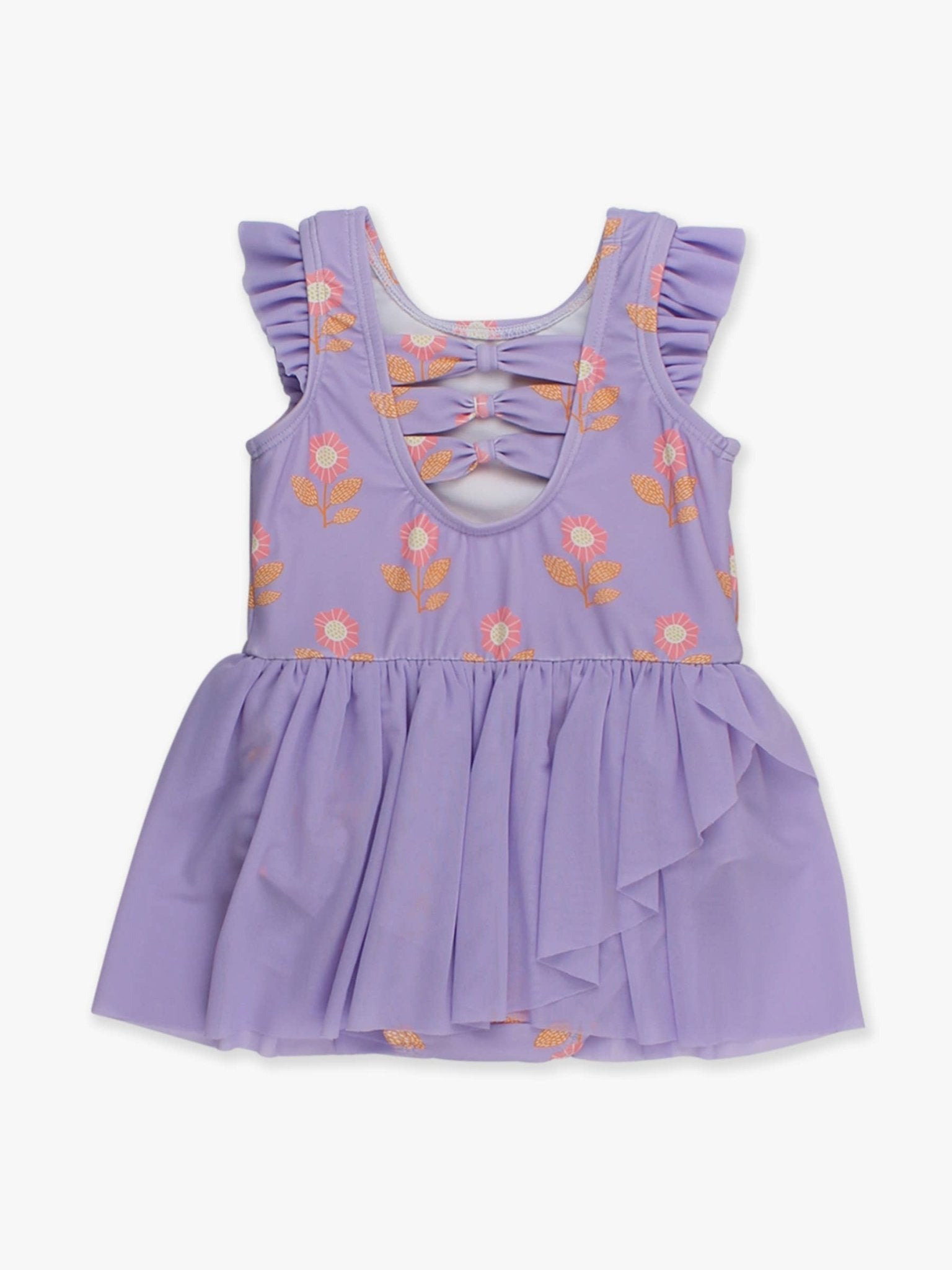RuffleButts + RuggedButts - Girls Petunia Petals Flutter Sleeve Dance & Gymnastics Leotard - Citrus Sky Boutique