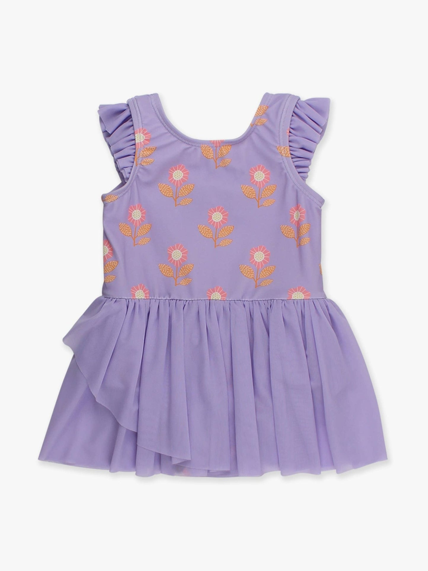 RuffleButts + RuggedButts - Girls Petunia Petals Flutter Sleeve Dance & Gymnastics Leotard - Citrus Sky Boutique