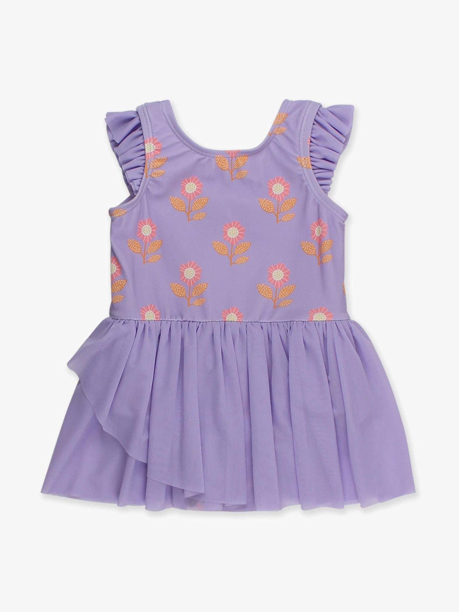 RuffleButts + RuggedButts - Girls Petunia Petals Flutter Sleeve Dance & Gymnastics Leotard - Citrus Sky Boutique