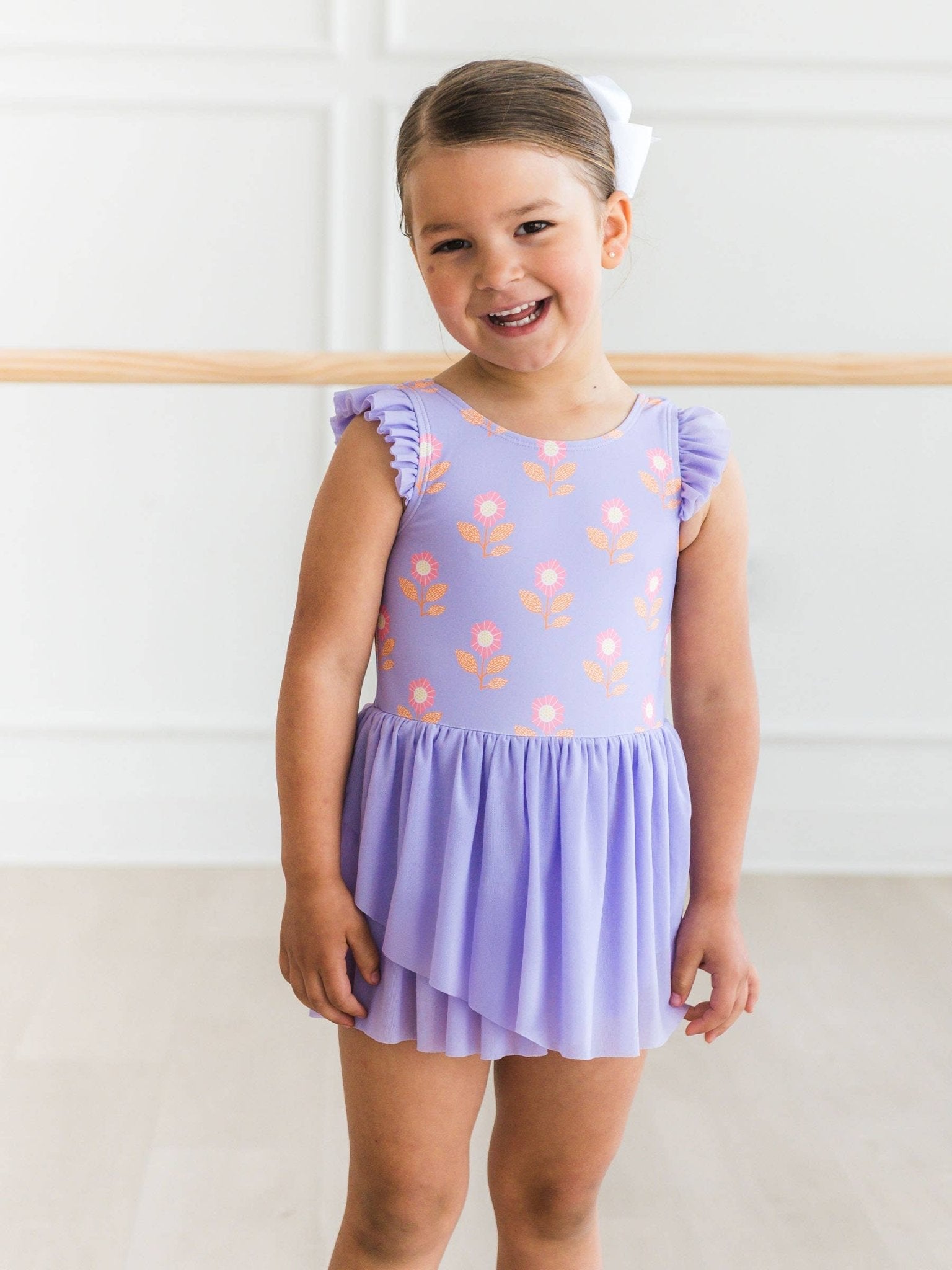 RuffleButts + RuggedButts - Girls Petunia Petals Flutter Sleeve Dance & Gymnastics Leotard - Citrus Sky Boutique
