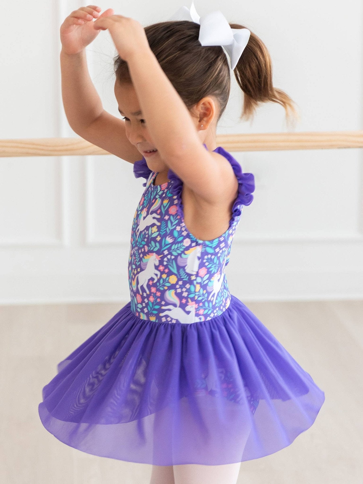 RuffleButts + RuggedButts - Girls Unicorn Meadow Flutter Sleeve Dance & Gymnastics Leotard - Citrus Sky Boutique