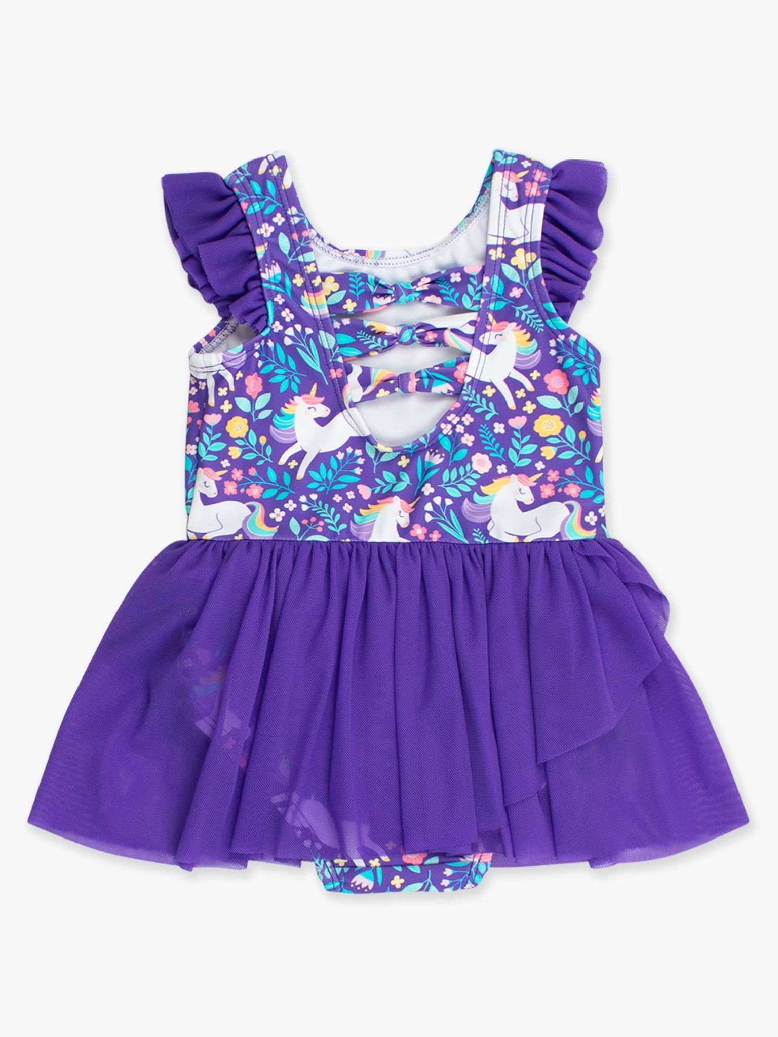 RuffleButts + RuggedButts - Girls Unicorn Meadow Flutter Sleeve Dance & Gymnastics Leotard - Citrus Sky Boutique