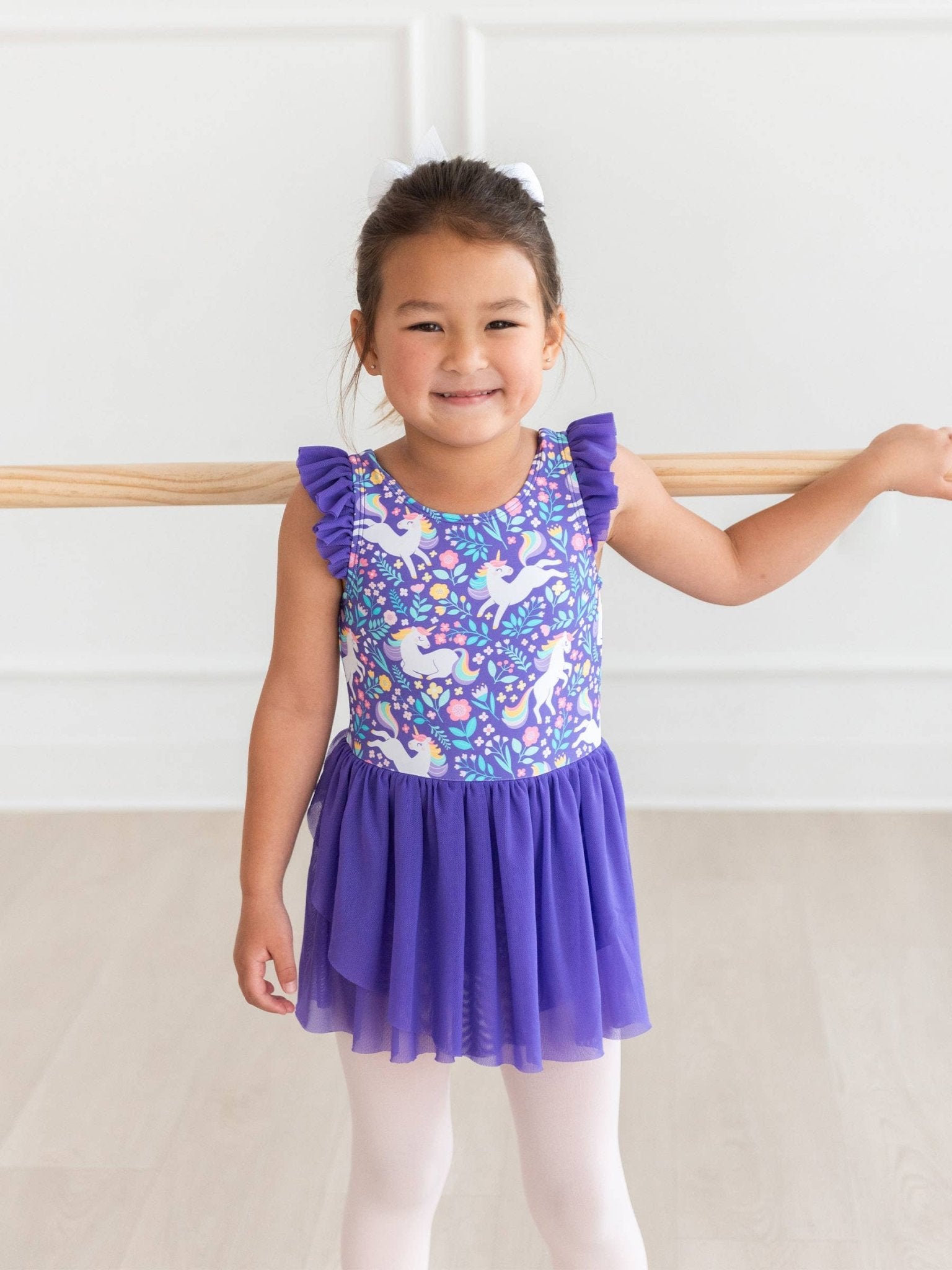 RuffleButts + RuggedButts - Girls Unicorn Meadow Flutter Sleeve Dance & Gymnastics Leotard - Citrus Sky Boutique