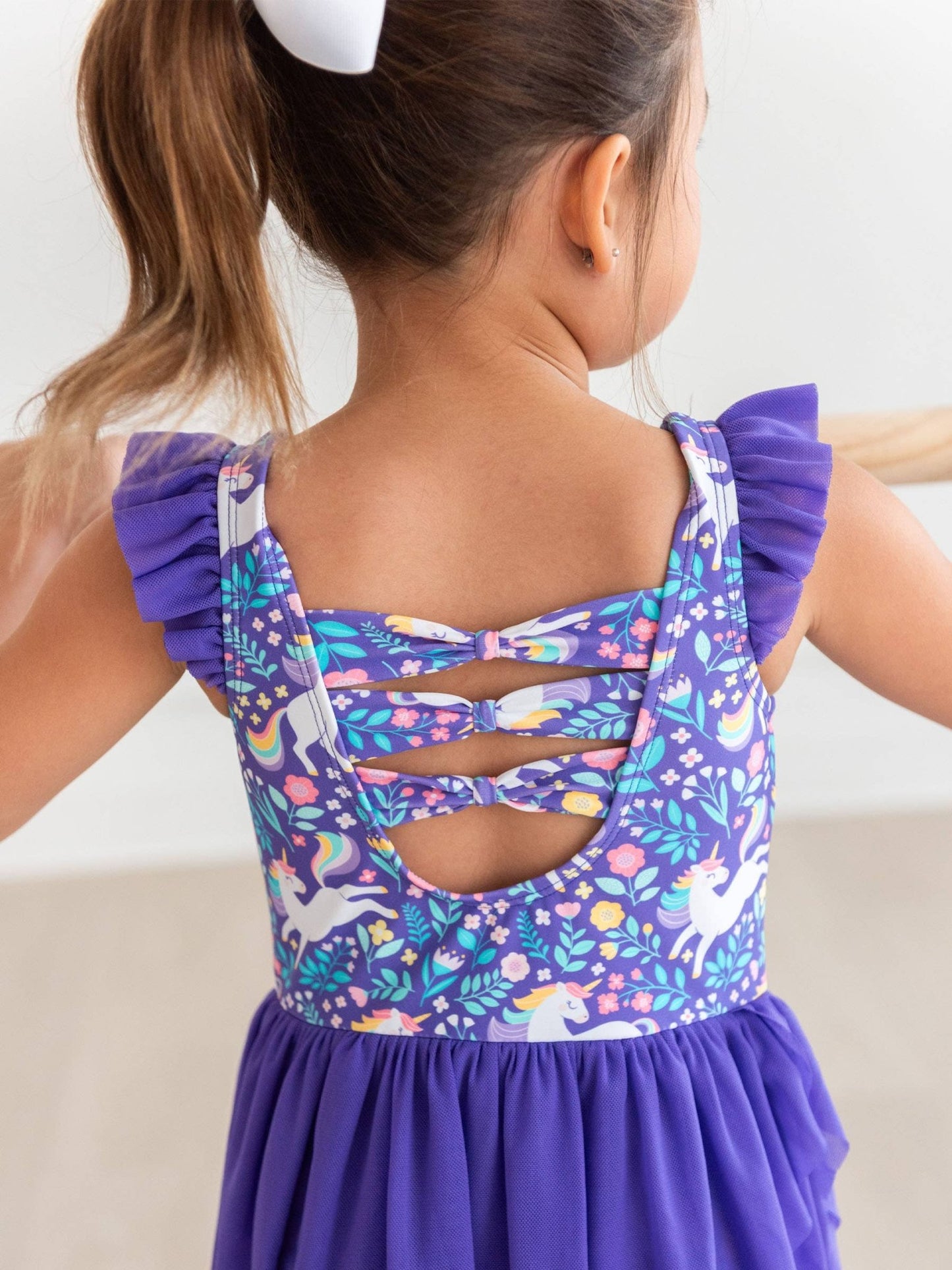 RuffleButts + RuggedButts - Girls Unicorn Meadow Flutter Sleeve Dance & Gymnastics Leotard - Citrus Sky Boutique