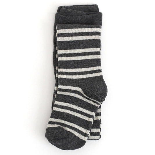 Little Stocking Co. - Charcoal Striped Knit Tights: 1-2 YEARS