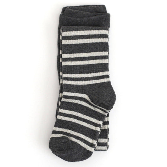 Little Stocking Co. - Charcoal Striped Knit Tights: 3-4 YEARS