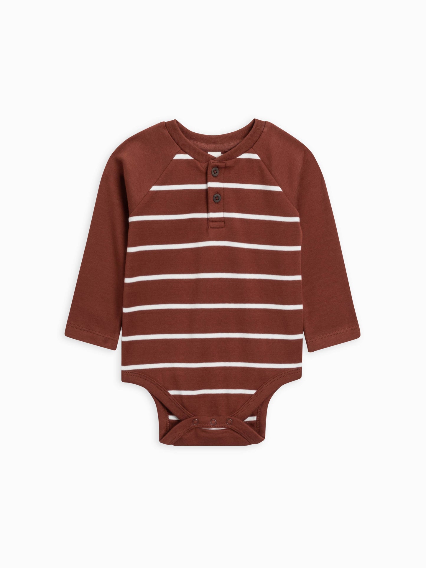 Colored Organics - Lucas Raglan Henley Bodysuit - Albers Stripe / Sumac
