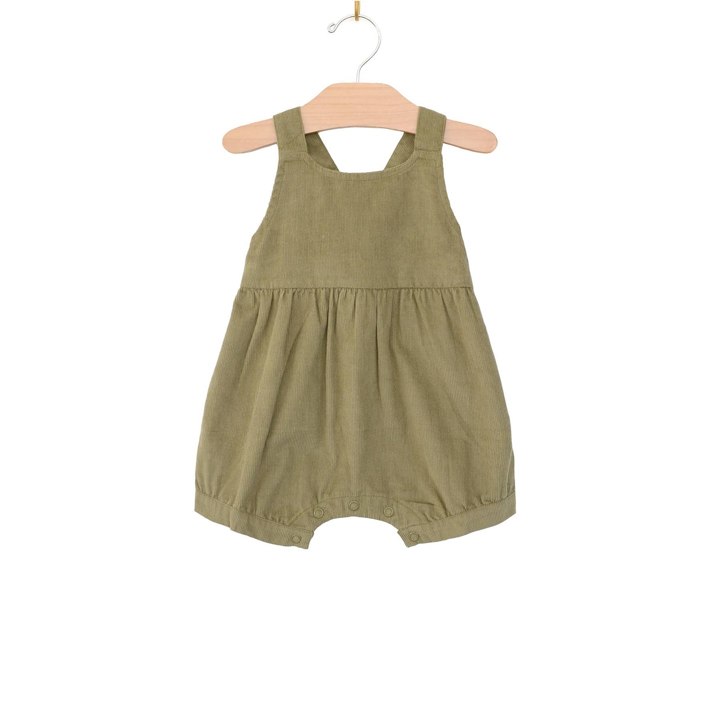Corduroy Shortie Gathered Romper: Olive