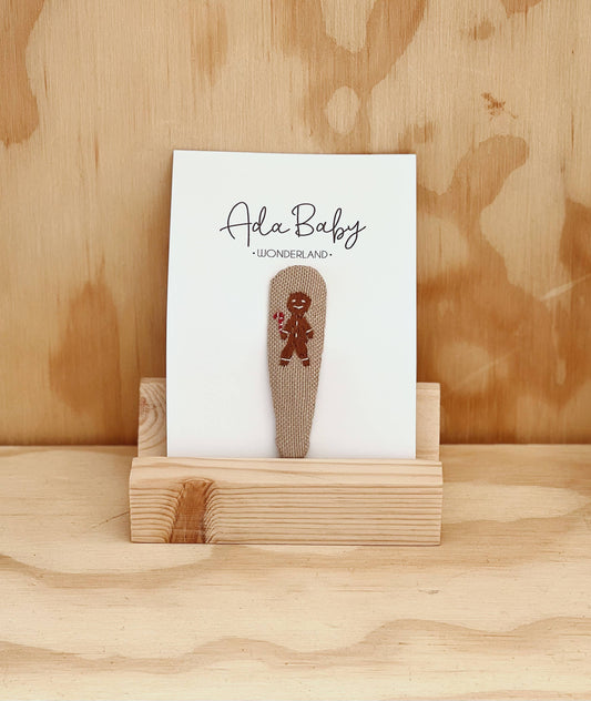 Embroidered Baby Hair Clips: Gingerbread Man