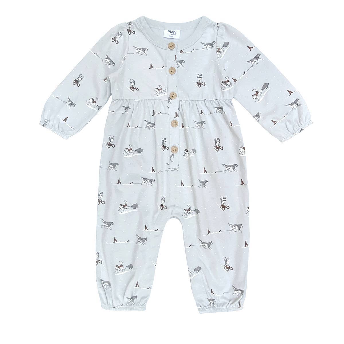 City Mouse Studio - PNW Baby Gathered Button Romper- Huskies